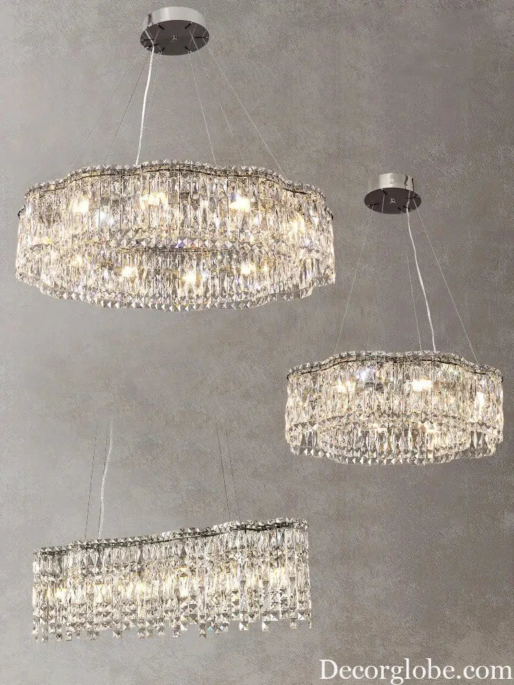 Elegant Chrome Stainless Steel K9 Crystal Chandelier - A Modern Luxury Lighting Fixture for Living Rooms, Bedrooms, and Dining Spaces - DecorGlobe