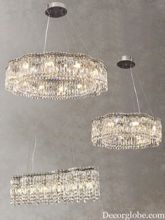 Elegant Chrome Stainless Steel K9 Crystal Chandelier - A Modern Luxury Lighting Fixture for Living Rooms, Bedrooms, and Dining Spaces - DecorGlobe