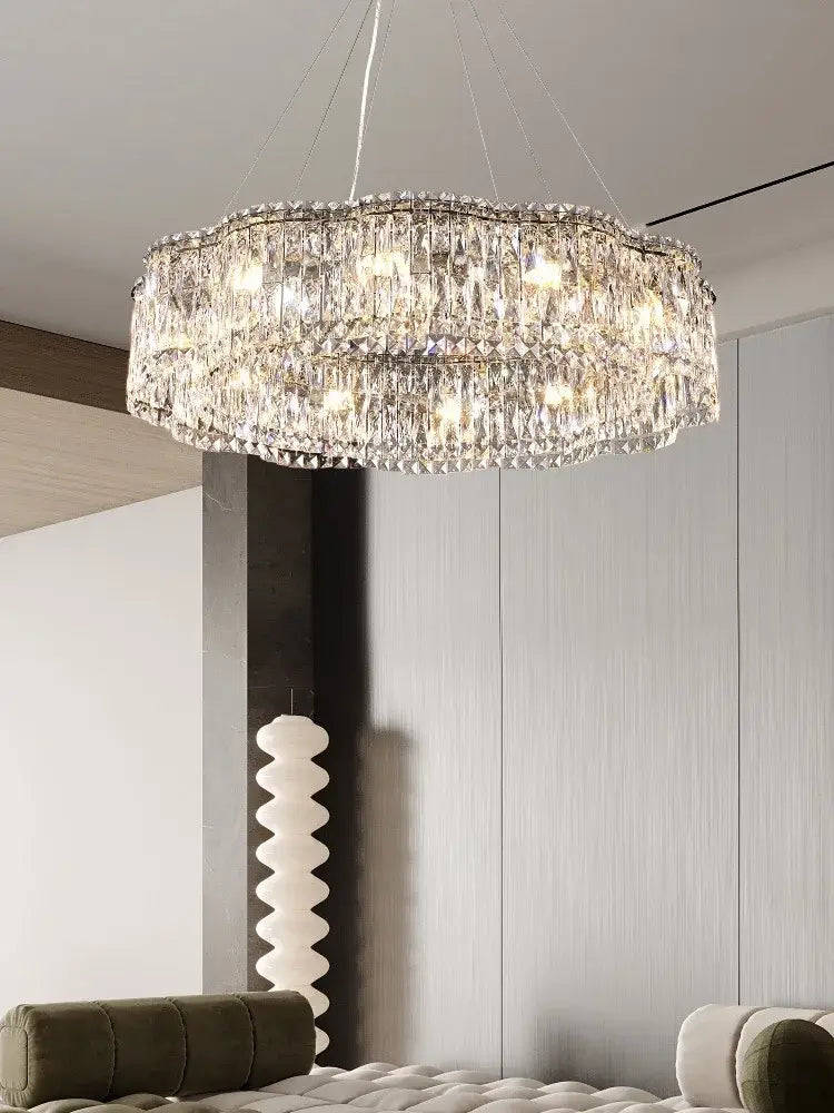 Elegant Chrome Stainless Steel K9 Crystal Chandelier - A Modern Luxury Lighting Fixture for Living Rooms, Bedrooms, and Dining Spaces - DecorGlobe