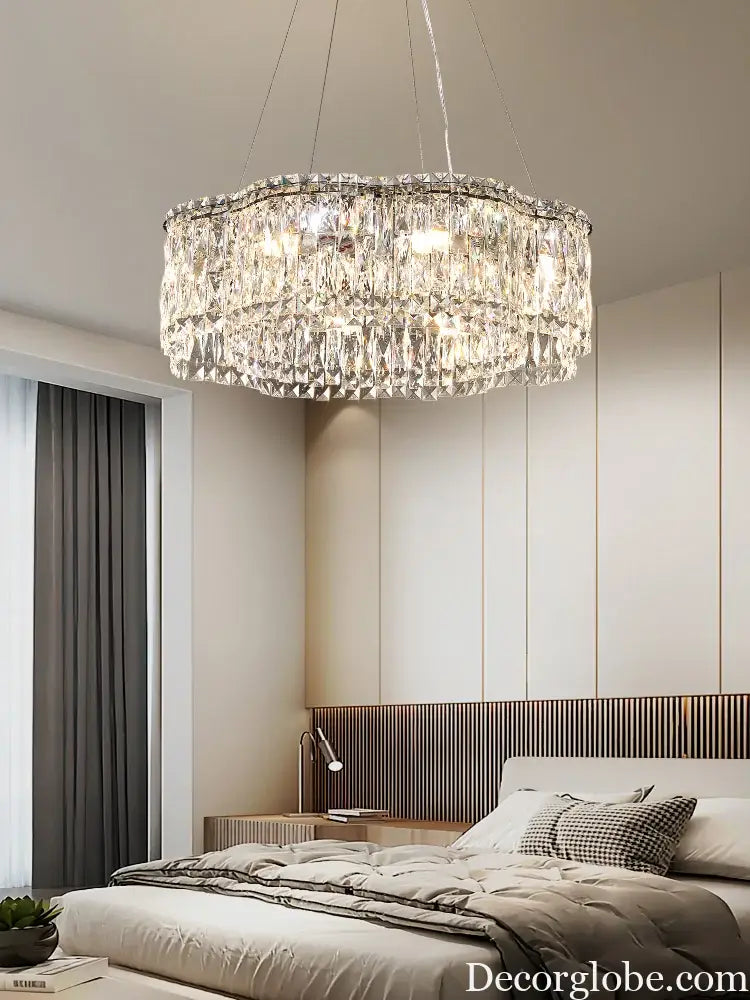 Elegant Chrome Stainless Steel K9 Crystal Chandelier - A Modern Luxury Lighting Fixture for Living Rooms, Bedrooms, and Dining Spaces - DecorGlobe