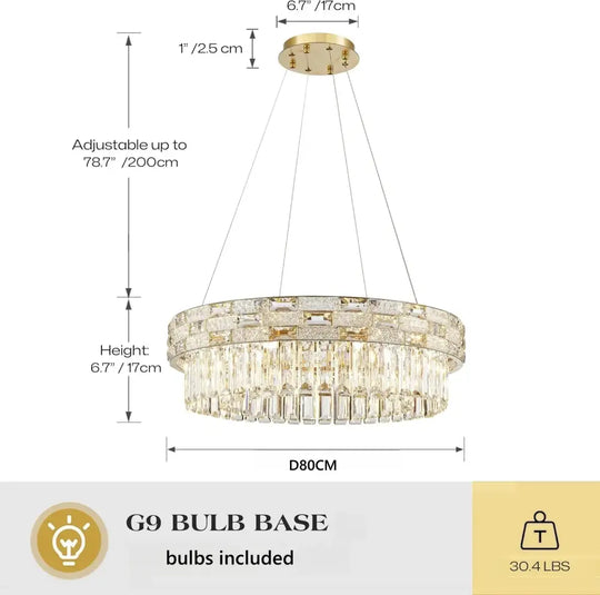 Luxury Circular Crystal Pendant Chandelier for Dining and Living Room Dia 80cm / warm light 3000k Chandelier