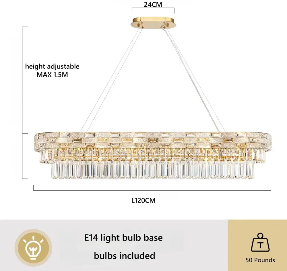 Luxury Circular Crystal Pendant Chandelier for Dining and Living Room L120cm / warm light 3000k Chandelier