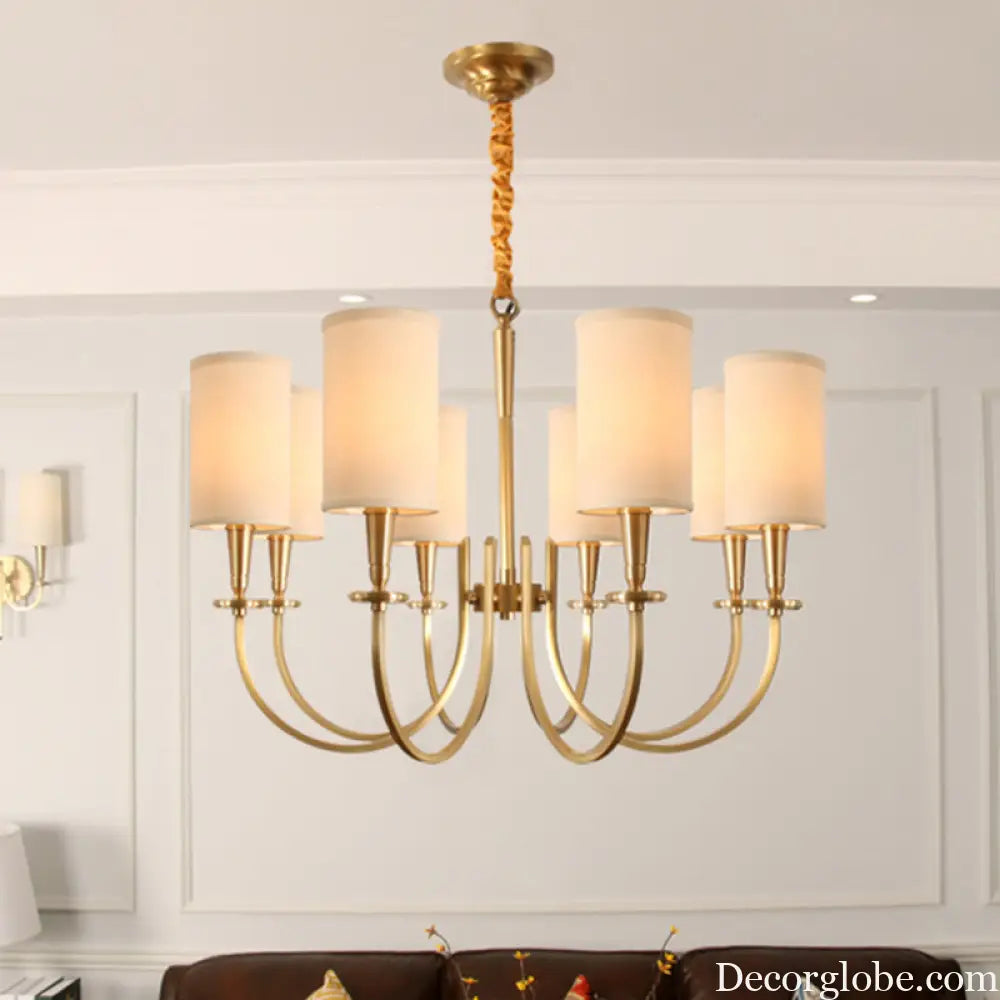 Classic White Cylindrical Pendant Chandelier - 6 Lights Fabric Shade - Perfect for Living Room Lighting White