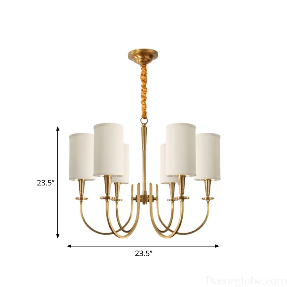 Classic White Cylindrical Pendant Chandelier - 6 Lights Fabric Shade - Perfect for Living Room Lighting White