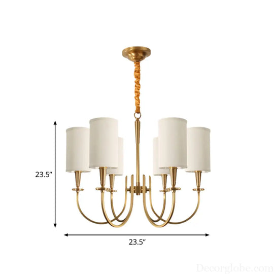 Classic White Cylindrical Pendant Chandelier - 6 Lights Fabric Shade - Perfect for Living Room Lighting White