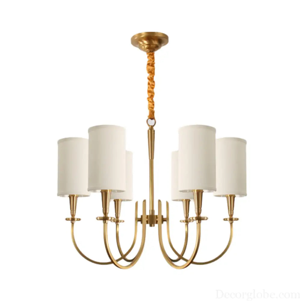 Classic White Cylindrical Pendant Chandelier - 6 Lights Fabric Shade - Perfect for Living Room Lighting White