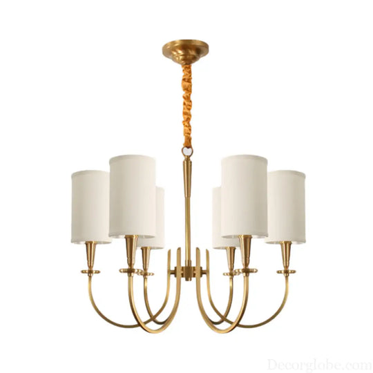 Classic White Cylindrical Pendant Chandelier - 6 Lights Fabric Shade - Perfect for Living Room Lighting White