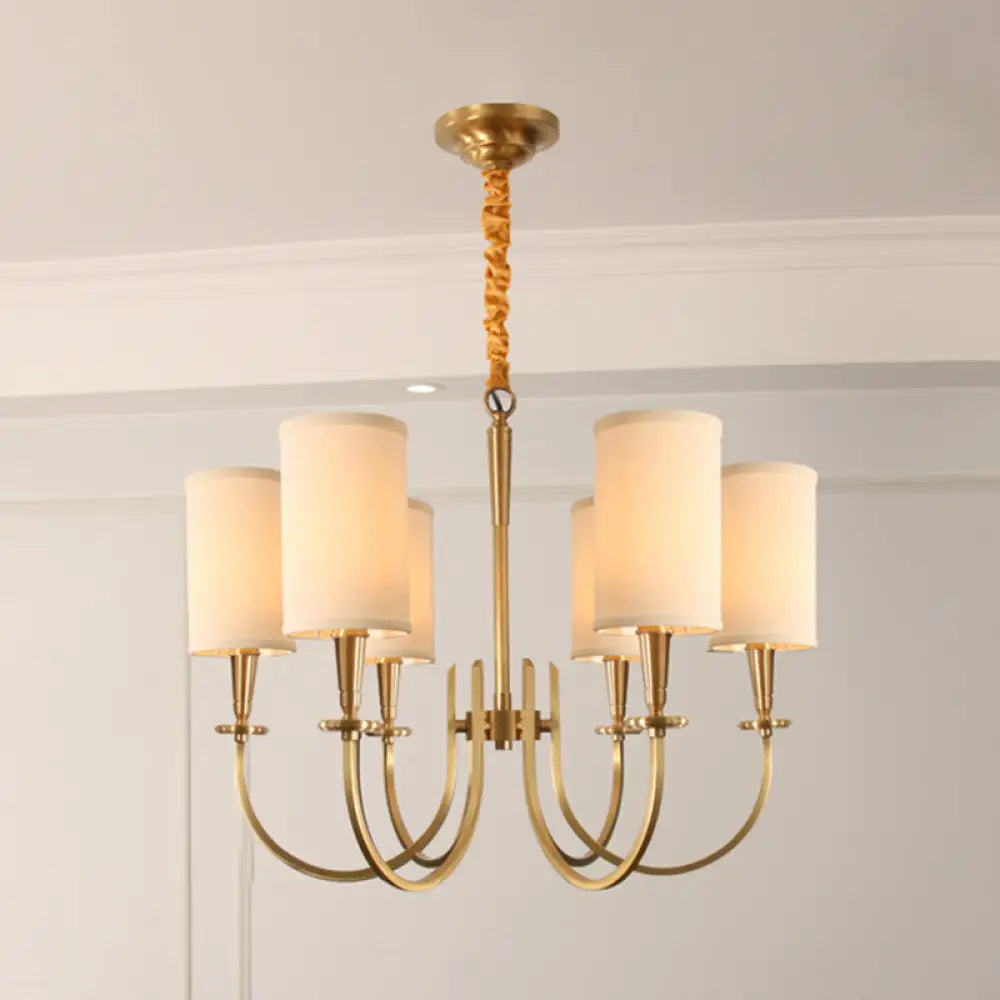 Classic White Cylindrical Pendant Chandelier - 6 Lights Fabric Shade - Perfect for Living Room Lighting White