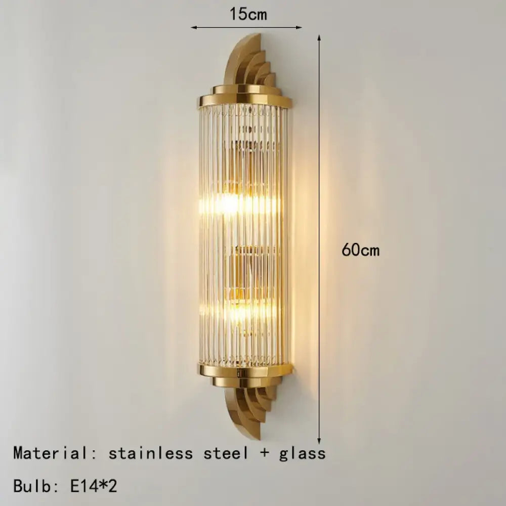 Art Decor Wall Light Clear Glass Gold Metal Creative Sconce Lamp For Living Room Hotel Indoor Bedroom E14 Bulb - 60cm
