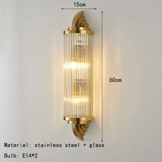 Art Decor Wall Light Clear Glass Gold Metal Creative Sconce Lamp For Living Room Hotel Indoor Bedroom E14 Bulb - 60cm