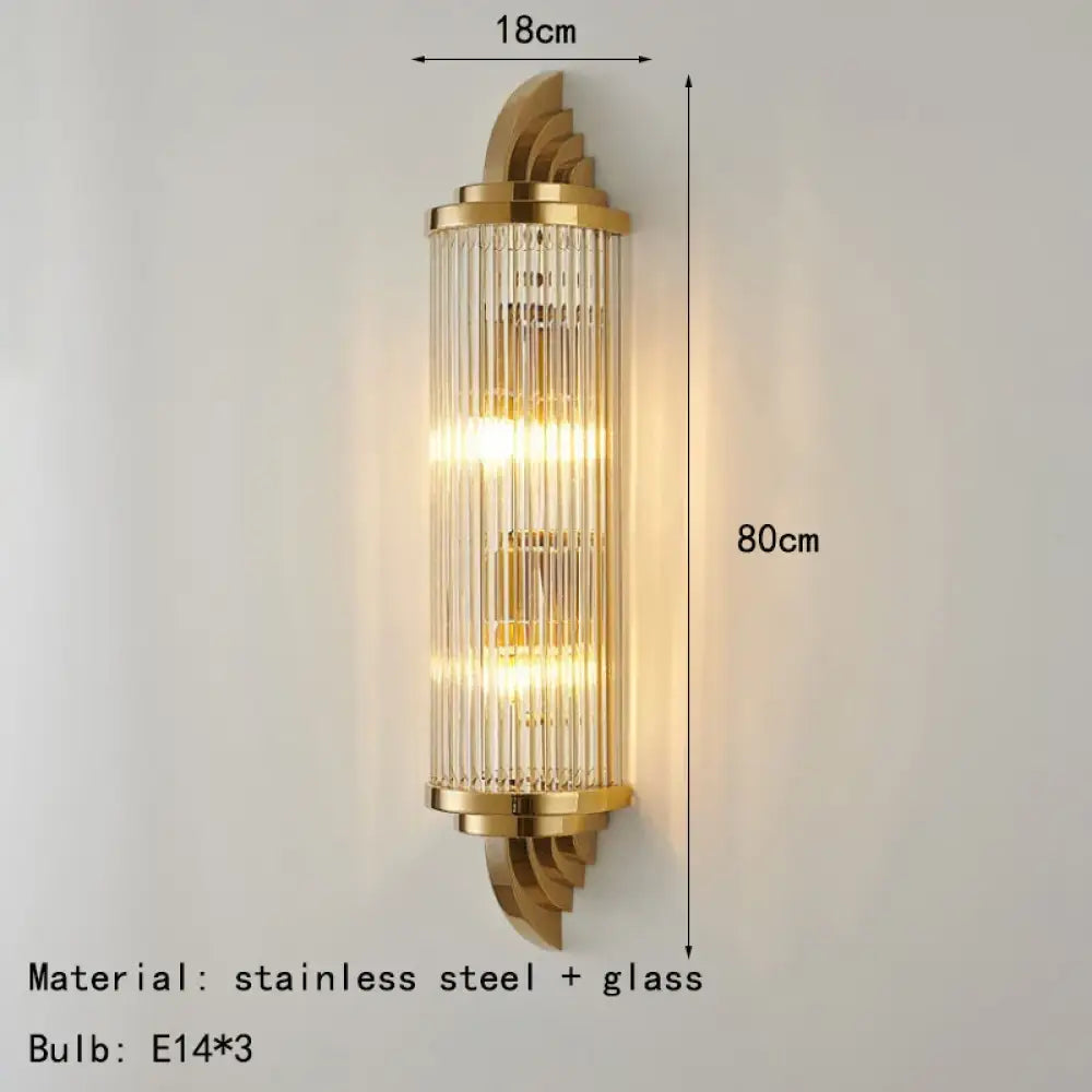 Art Decor Wall Light Clear Glass Gold Metal Creative Sconce Lamp For Living Room Hotel Indoor Bedroom E14 Bulb - 80cm
