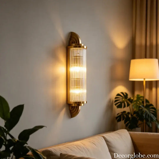 Art Decor Wall Light Clear Glass Gold Metal Creative Sconce Lamp For Living Room Hotel Indoor Bedroom E14 Bulb