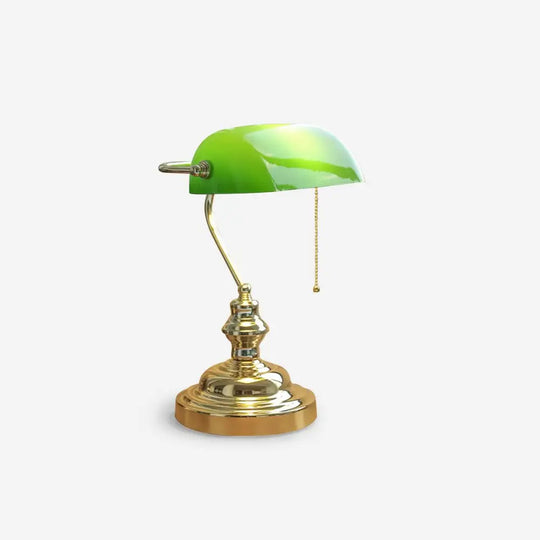 Colette Vintage Bankers Table Lamp with Green Glass Shade - Table Lamp