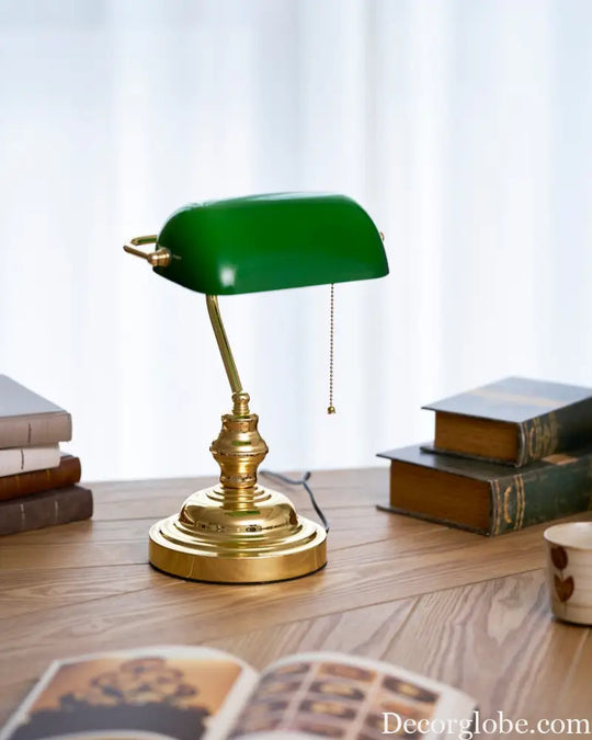Colette Vintage Bankers Table Lamp with Green Glass Shade - Table Lamp