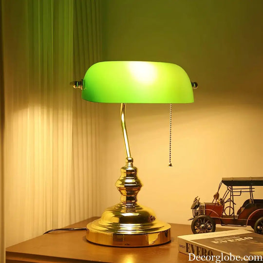 Colette Vintage Bankers Table Lamp with Green Glass Shade - Table Lamp