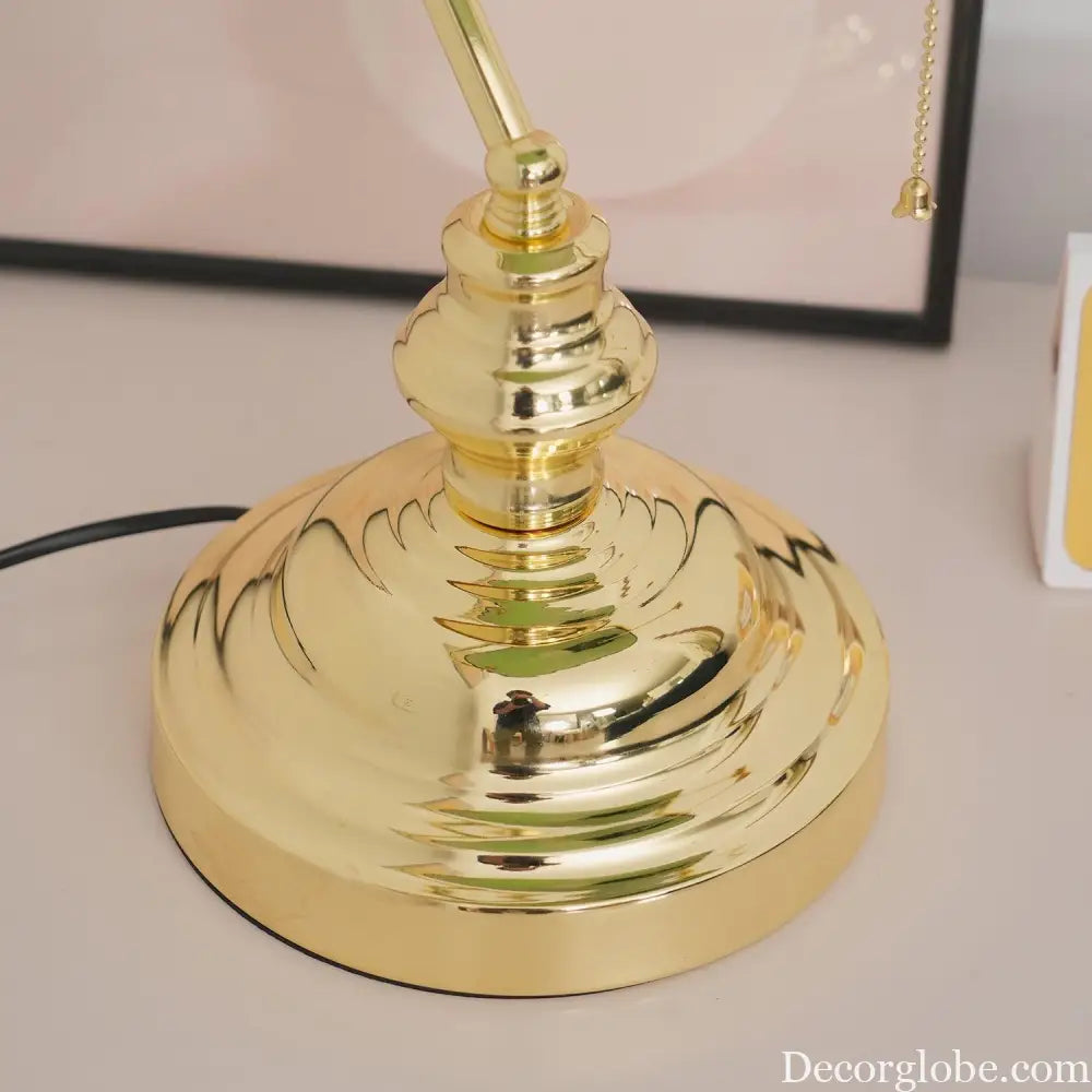 Colette Vintage Bankers Table Lamp with Green Glass Shade - Table Lamp