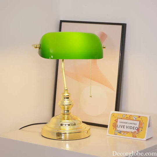 Colette Vintage Bankers Table Lamp with Green Glass Shade - Table Lamp