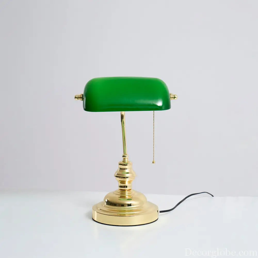 Colette Vintage Bankers Table Lamp with Green Glass Shade - Table Lamp