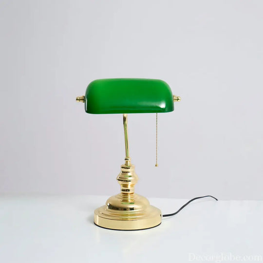 Colette Vintage Bankers Table Lamp with Green Glass Shade - Table Lamp