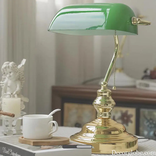 Colette Vintage Bankers Table Lamp with Green Glass Shade - Table Lamp