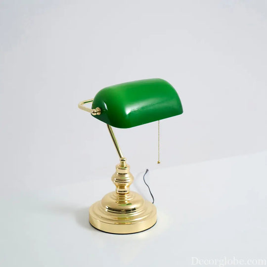 Colette Vintage Bankers Table Lamp with Green Glass Shade - Table Lamp
