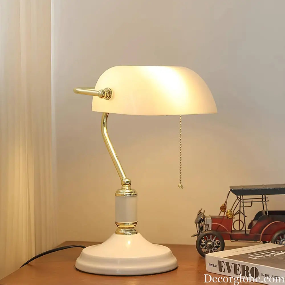 Colette Vintage Bankers Table Lamp with Green Glass Shade - Table Lamp