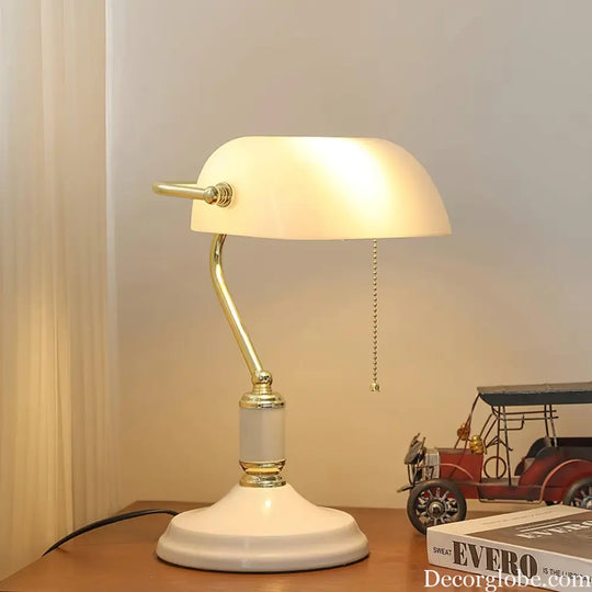 Colette Vintage Bankers Table Lamp with Green Glass Shade - Table Lamp