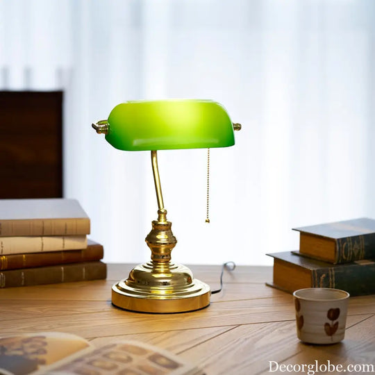 Colette Vintage Bankers Table Lamp with Green Glass Shade - Table Lamp