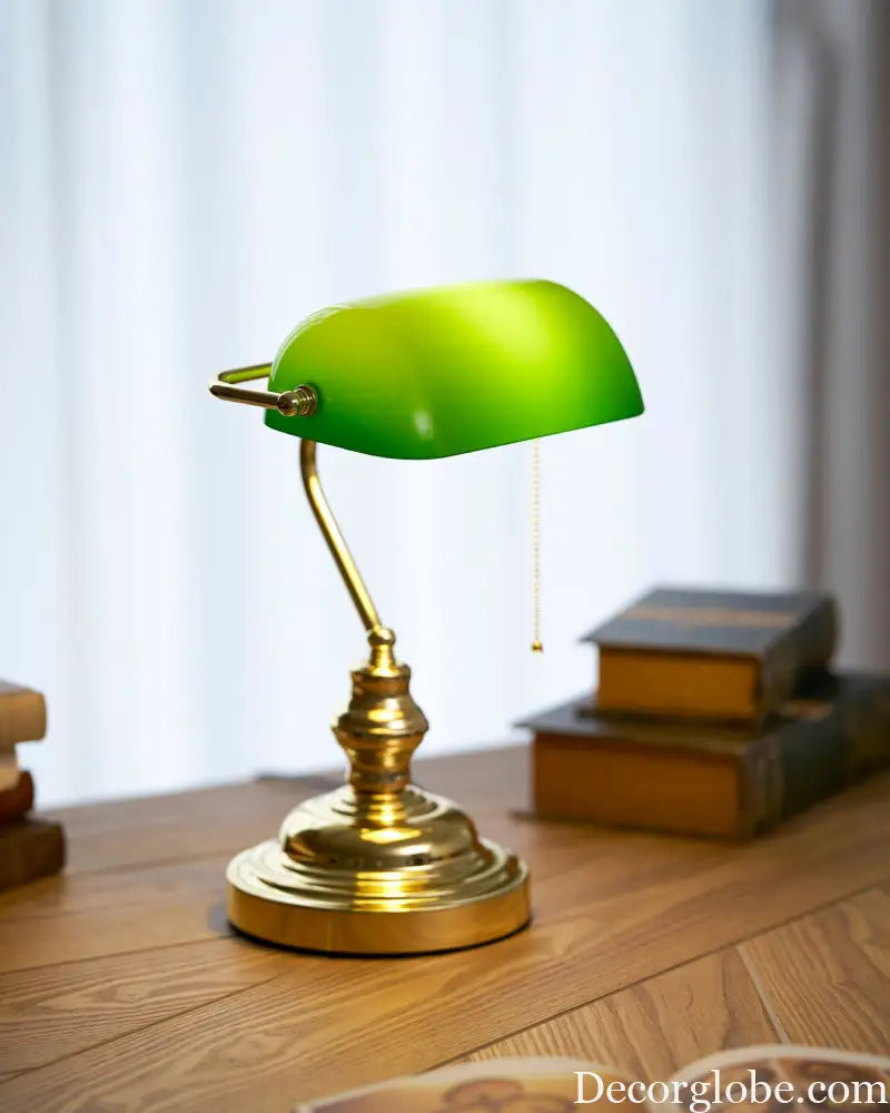 Colette Vintage Bankers Table Lamp with Green Glass Shade - Table Lamp