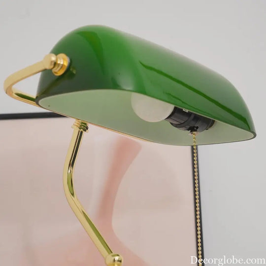 Colette Vintage Bankers Table Lamp with Green Glass Shade - Table Lamp