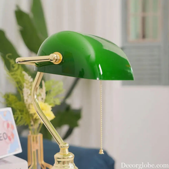 Colette Vintage Bankers Table Lamp with Green Glass Shade - Table Lamp