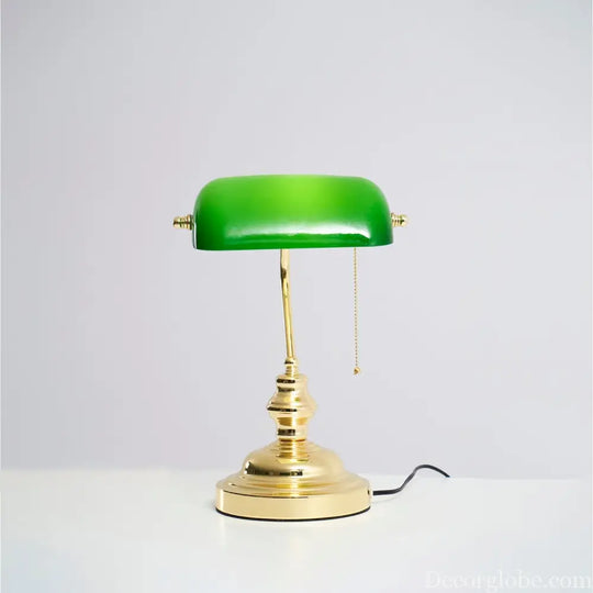 Colette Vintage Bankers Table Lamp with Green Glass Shade - Table Lamp
