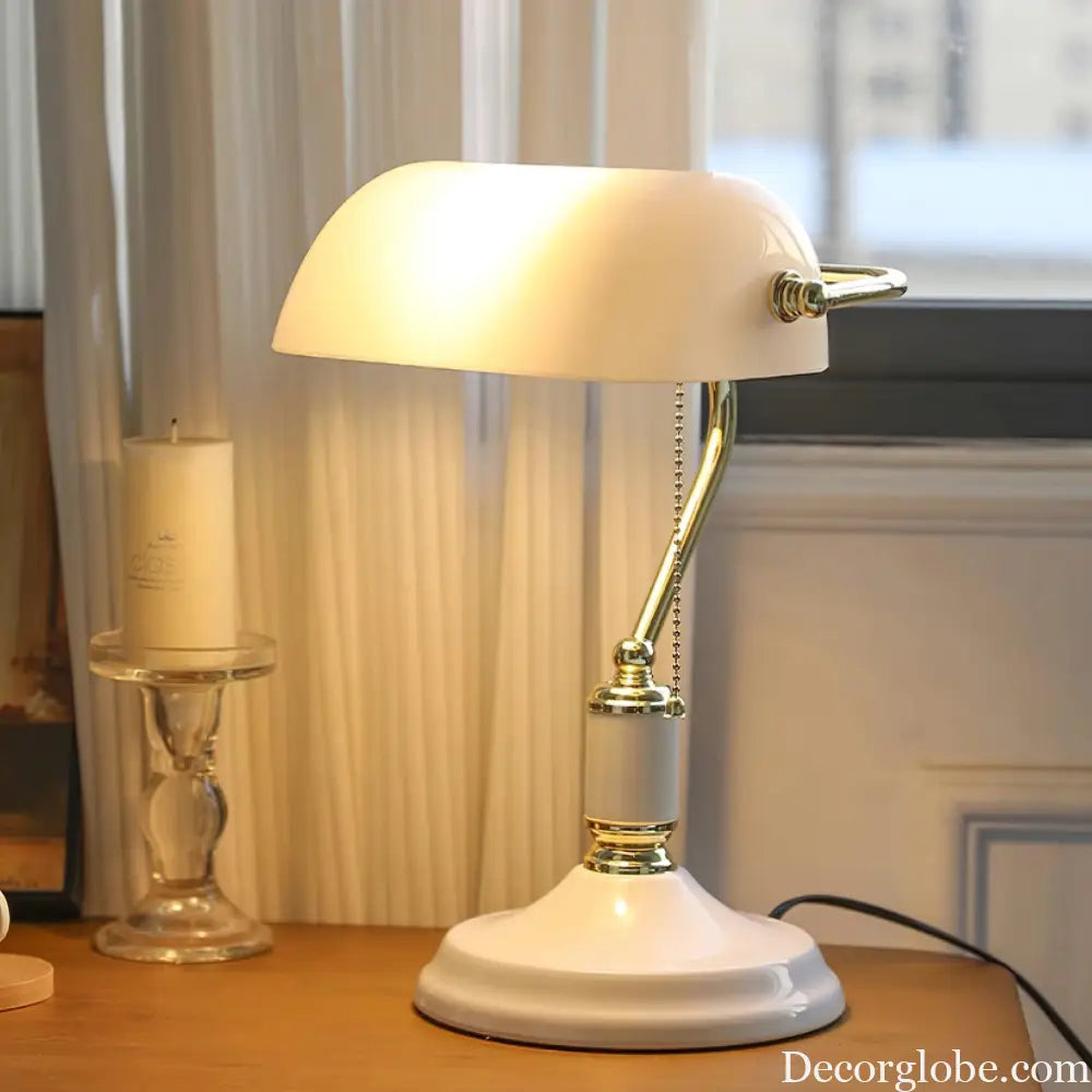 Colette Vintage Bankers Table Lamp with Green Glass Shade - Table Lamp