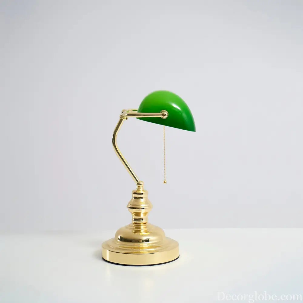 Colette Vintage Bankers Table Lamp with Green Glass Shade - Table Lamp
