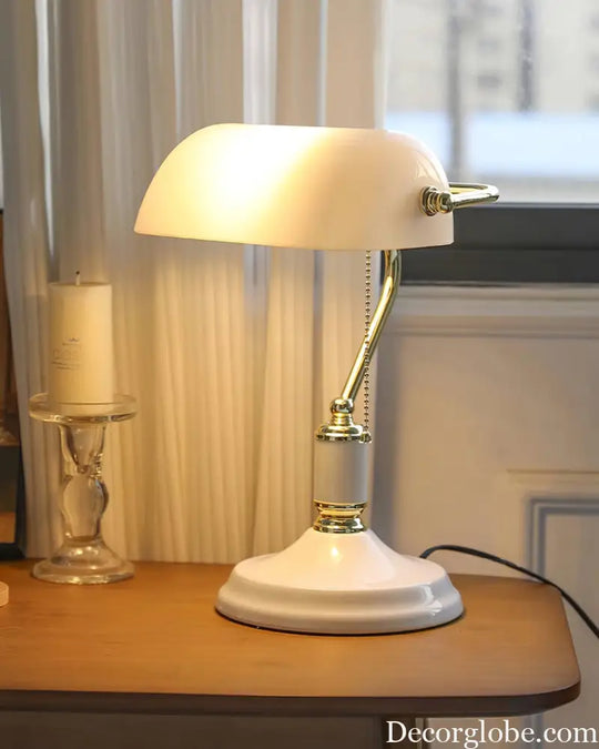 Colette Vintage Bankers Table Lamp with Green Glass Shade - Table Lamp