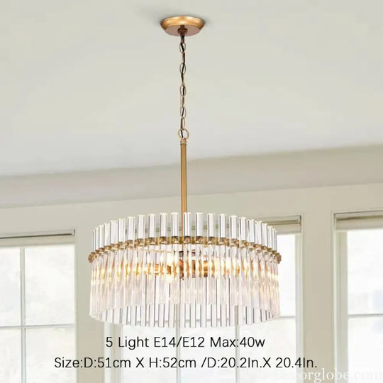 Contemporary 5-Light Brushed Brass Finish Crystal Glass Chandelier - Illuminate Your Space with Modern Elegance - DecorGlobe