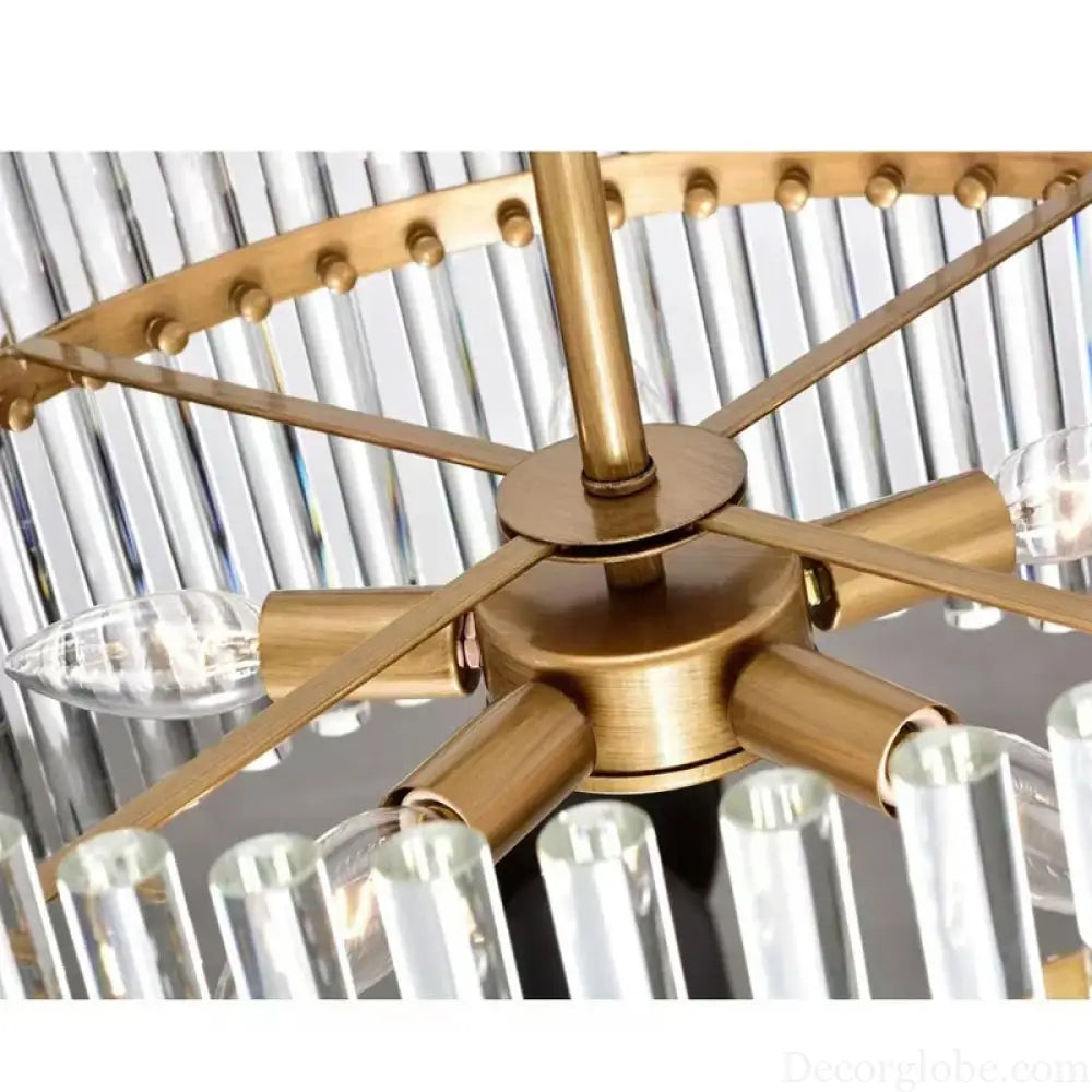 Contemporary 5-Light Brushed Brass Finish Crystal Glass Chandelier - Illuminate Your Space with Modern Elegance - DecorGlobe
