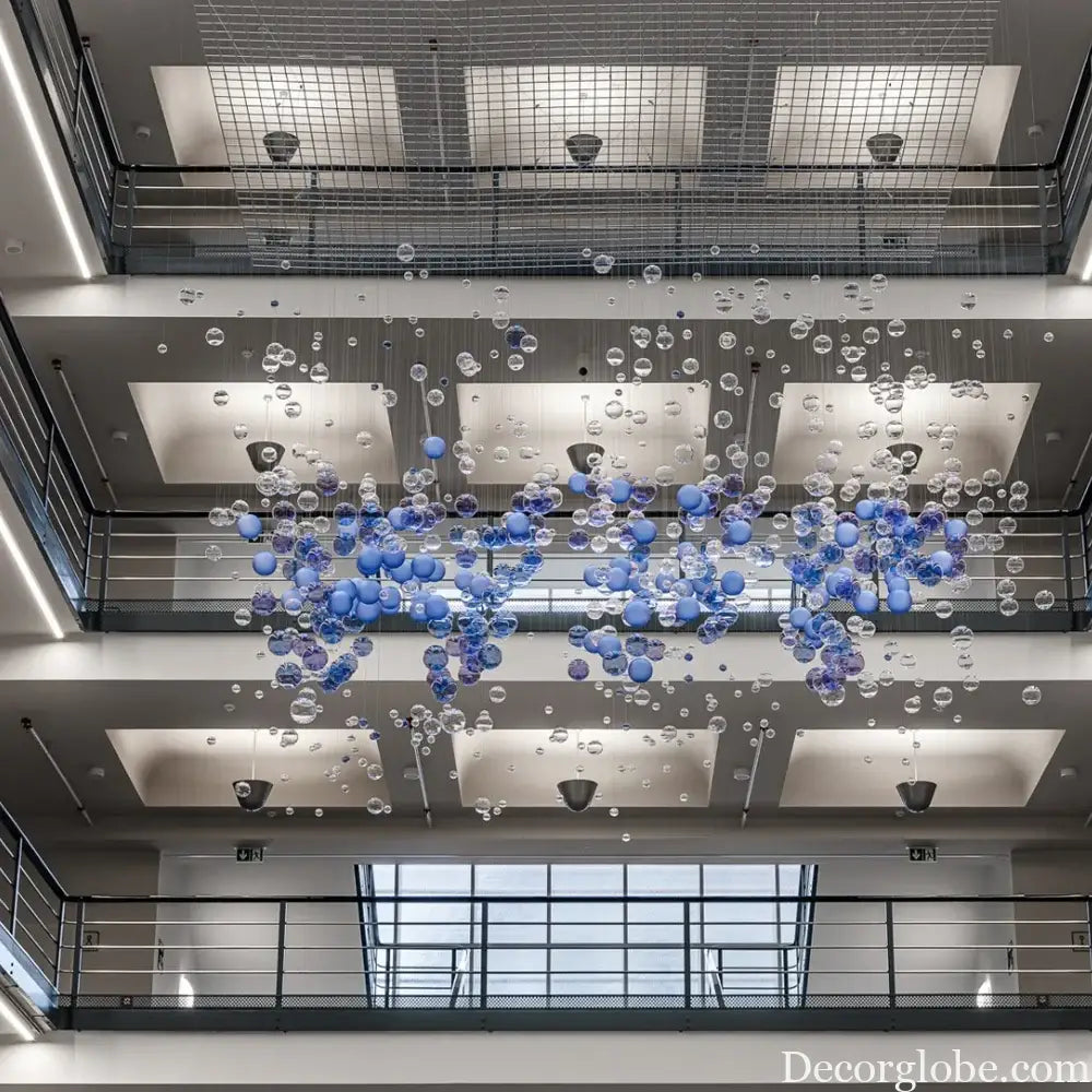 Contemporary Bubble Chandelier in Blue Handblown Glass Balls Globe Pendant Hanging Lamp for Staircase Hotel Bar Home