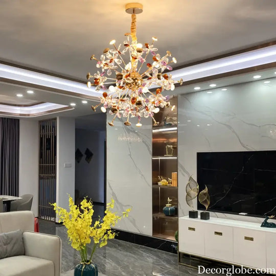 Contemporary Dandelion LED Chandelier - Fashionable Branch Design with Colorful Crystal Accents - DecorGlobe