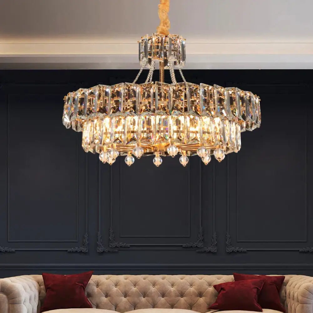 Contemporary LED Crystal Chandelier - Illuminate Your Living Room with Elegant Round and Rectangle Golden Indoor Lighting - DecorGlobe