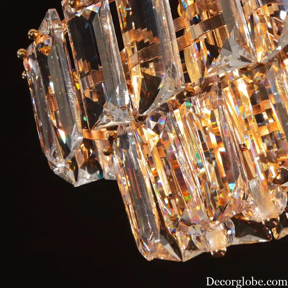 Contemporary LED Crystal Chandelier - Illuminate Your Living Room with Elegant Round and Rectangle Golden Indoor Lighting - DecorGlobe