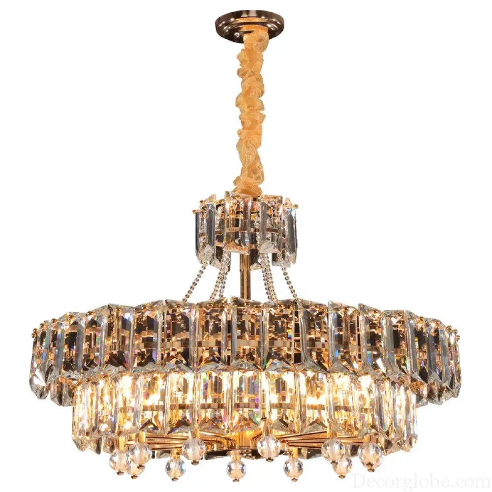 Contemporary LED Crystal Chandelier - Illuminate Your Living Room with Elegant Round and Rectangle Golden Indoor Lighting - DecorGlobe