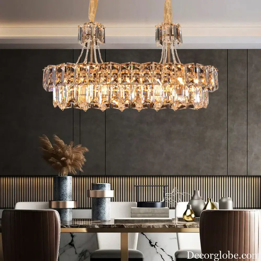 Contemporary LED Crystal Chandelier - Illuminate Your Living Room with Elegant Round and Rectangle Golden Indoor Lighting - DecorGlobe
