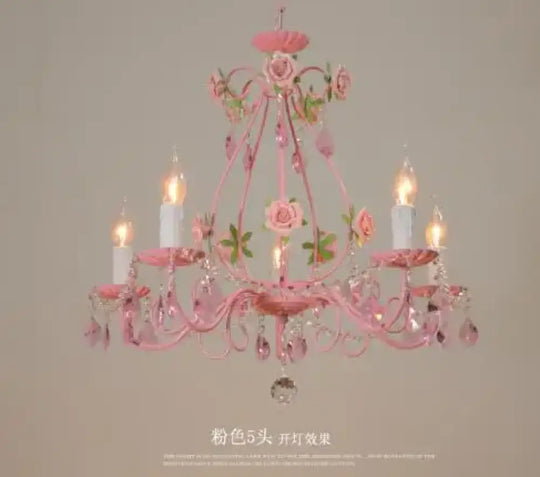 Contemporary Pink Ceiling Chandelier - E14 LED Lighting with Crystal, Iron, and Ceramic Accents - DecorGlobe