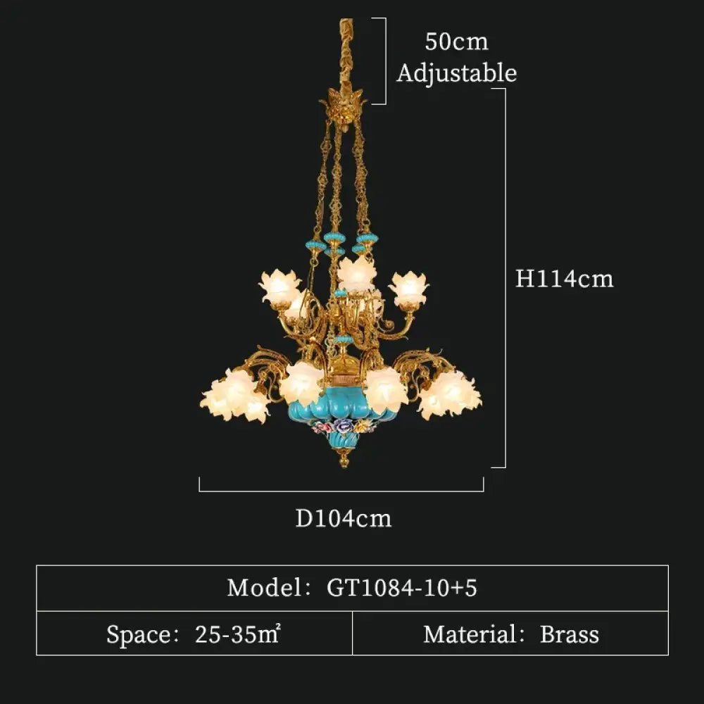 CÉLORIN European Copper &amp; Ceramic Grand Chandelier 15lights D104 H114cm Chandelier
