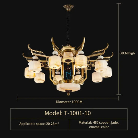 Copper Chandelier with Marble 20+ Lights Remote Control 10 Heads D100CM Chandelier