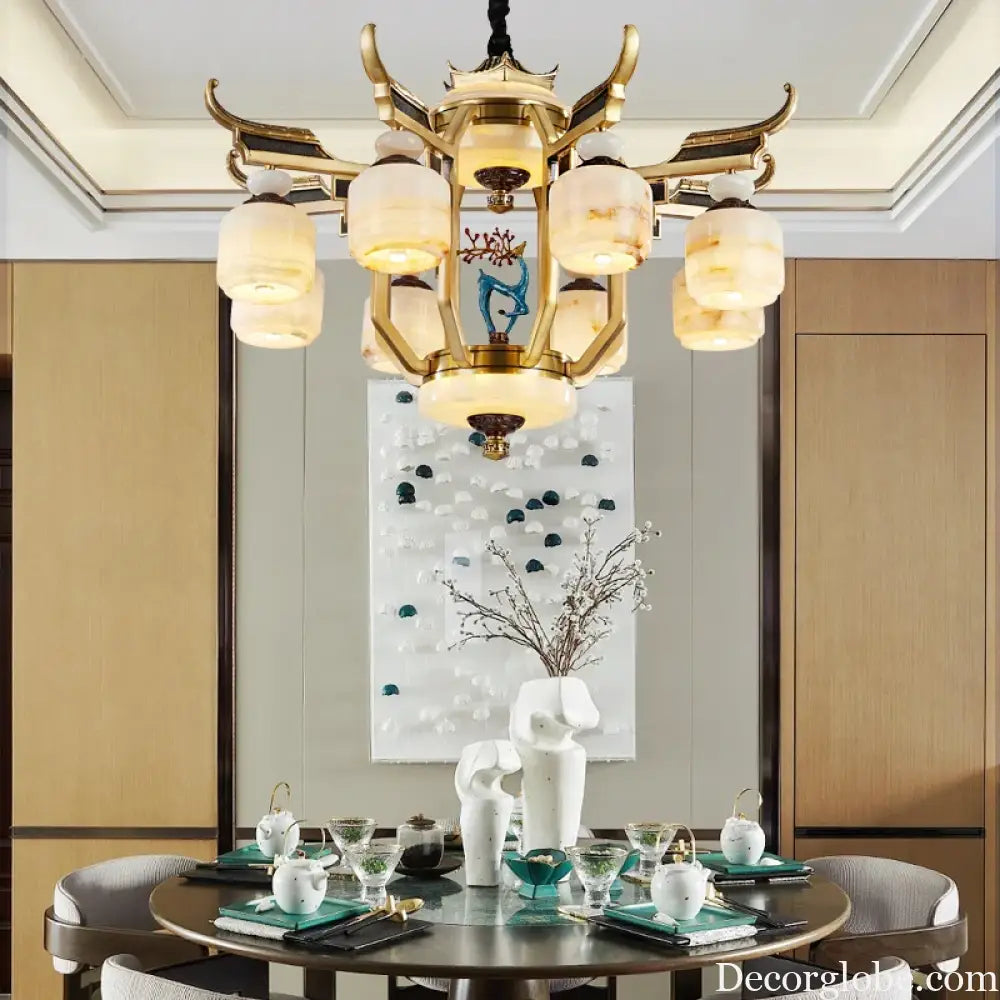 Copper Chandelier with Marble 20+ Lights Remote Control Chandelier