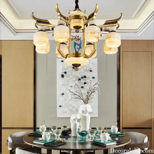 Copper Chandelier with Marble 20+ Lights Remote Control Chandelier