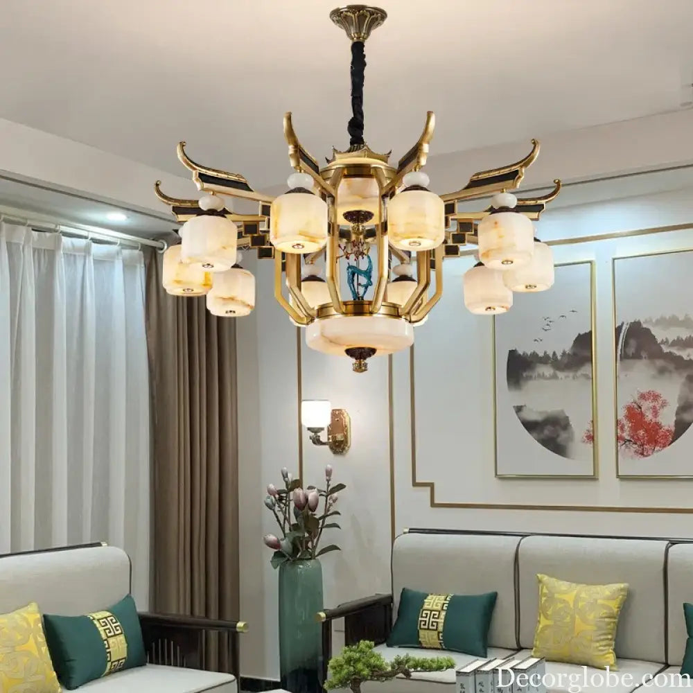 Copper Chandelier with Marble 20+ Lights Remote Control Chandelier