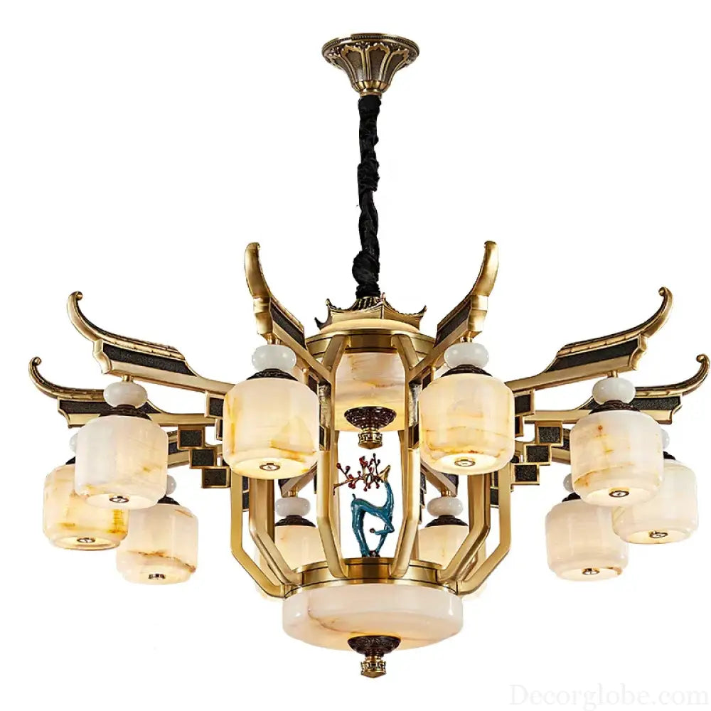 Copper Chandelier with Marble 20+ Lights Remote Control Chandelier